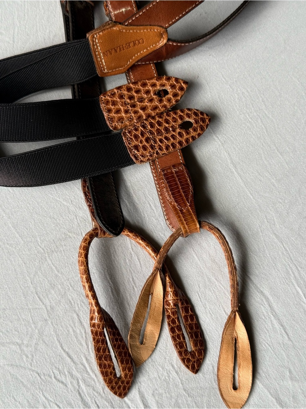 Cole Haan Genuine Brown Lizard & Elastic Suspenders 86089